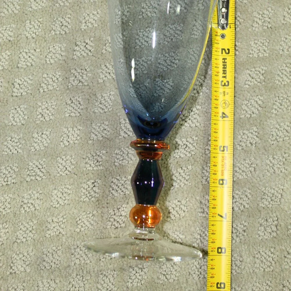 Set of 4 Mikasa Estate Slate Blue Amber Wine Water Tea 8 in Goblets